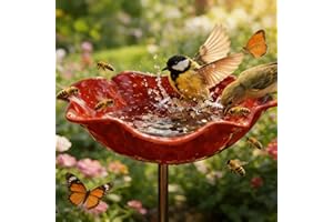 Nosecado Handmade Metal Flower Garden Stake with Bird Bath & pollinator Water Station, Bee Bath for Garden Metal Bee Water Fe