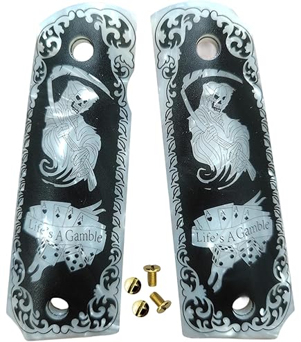 Amazon.com : 1911 Grips – Aluminum Alloy Pewter Finish Skull