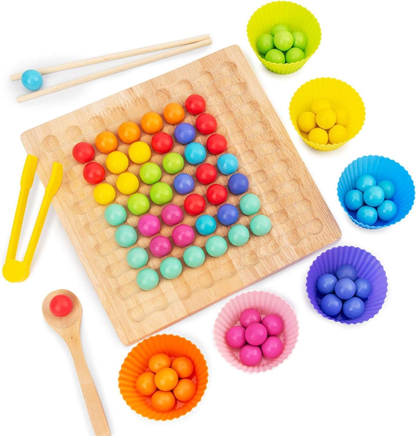Wooden Go Games Set Dots Shuttle Beads Board Games，Wooden Clip Beads Rainbow Toy,Holz Go Spiele