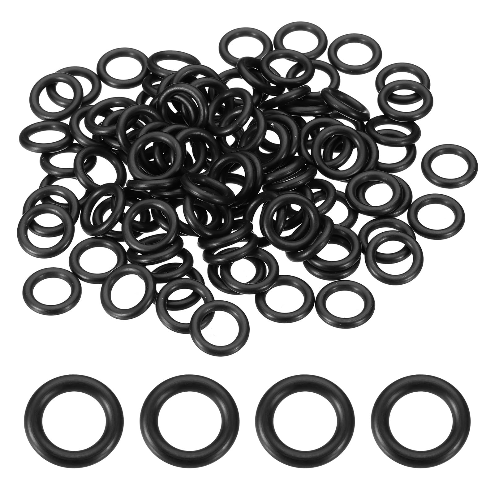 Photo 1 of uxcell 100Pcs AS-110 O-Rings, Nitrile Rubber O-Rings 3/8" ID, 9/16" OD, 3/32" Width Round Sealing Gasket for Hydraulic Pneumatic Systems Sealing Repair (90 Durometer, Black)