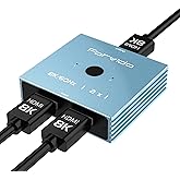 8K HDMI Switch 2 in 1 Out, HDMI Splitter Switch 1 in 2 Out 4K 120Hz for Dual Monitor PC Adapter Hub Bi-Directional for Gaming/PS5/Xbox/PC/TV
