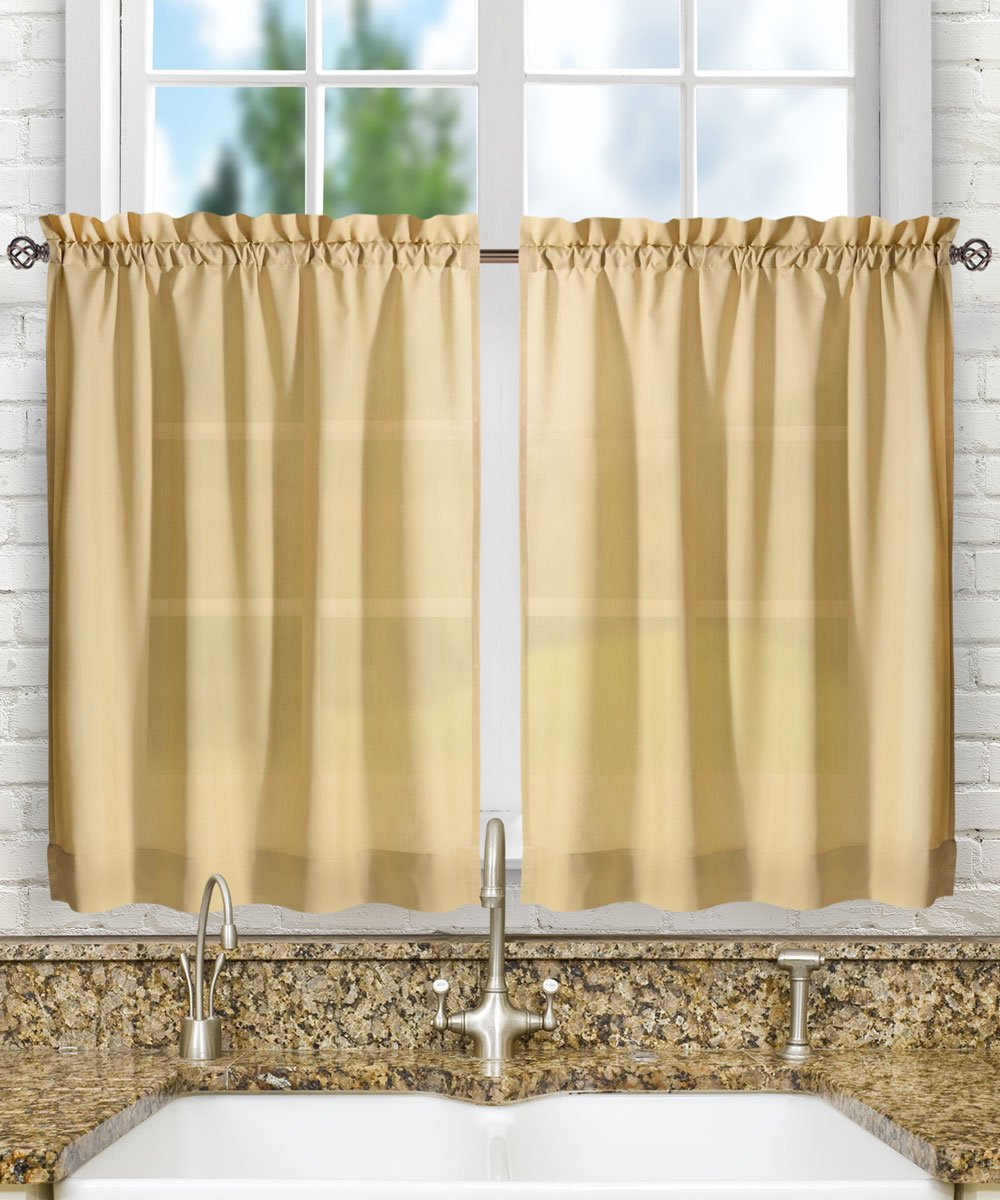 Ellis Curtain Stacey Sheer Tailored Tier Pair Curtain Panel, Privacy Curtains, 56'' x 36'', Almond