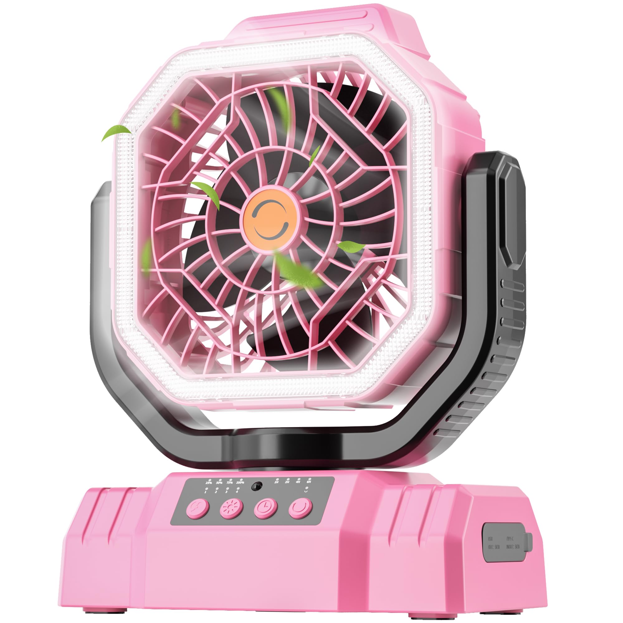 AVV 20000mAh High Speed Portable Camping Rechargeable Fan with Remote Control, Battery Powered with Auto Oscillating with Camping Essentials Accessories for Outdoor, Beach, Patio, Tent, Pink Image