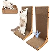 Goosheep Cat Scratching Post, 3-in1 Cat Scratcher for Indoor Cats, 2PK 22in L-Shaped Scratching Board with 1PK Cardboard Box Scratch Pad, Cats Scratch Furniture Protector with Feathered Toy