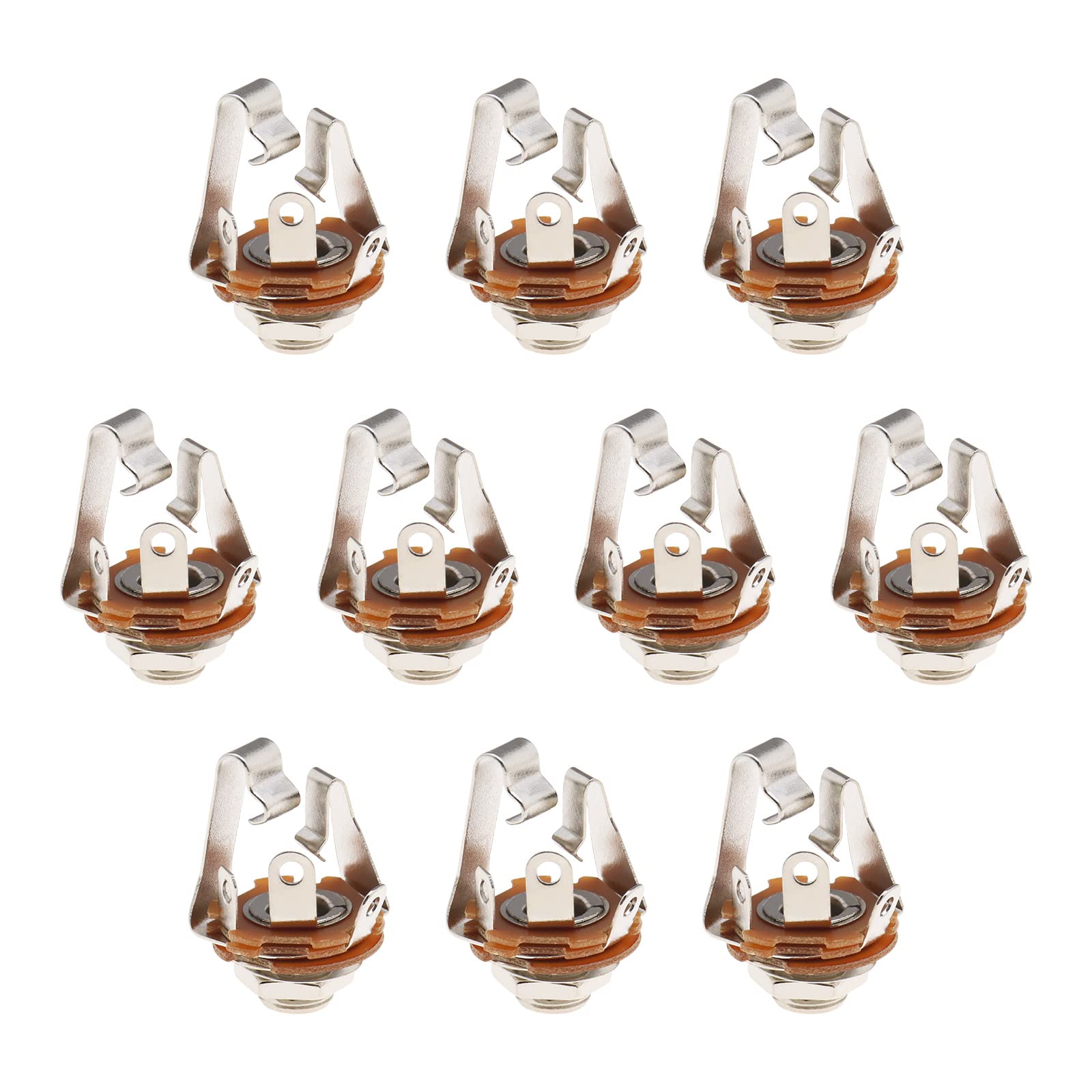 OTOTEC 10PCS 6.35mm (1/4 inch) Stereo TRS Female Jack Socket with Washer and Nut Solder Type for Audio Electric Guitars Speakers Foot Switch Bass Fender