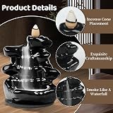 RAFIYU Waterfall Backflow Incense Burner with 60 Cones & Tongs, Black view 4