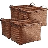 BROWNLILY Handwoven Clothes Basket Laundry Hampers Large Wicker Storage Baskets for Shelves Blankets Closet Storage Bins Car Bedroom Bathroom Organizers and Storage Bath (Pack of 4, Brown)