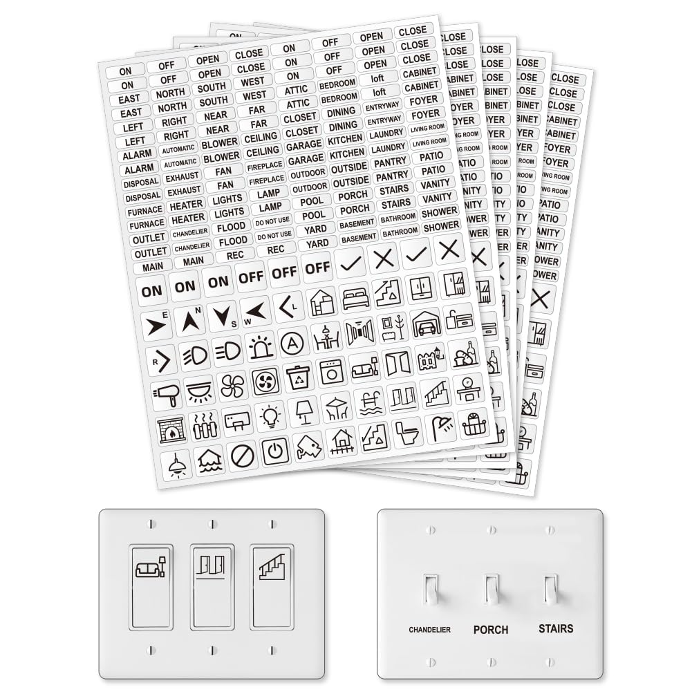 GOMAKERER 900pcs Light Switch Sticker Labels, 2 Styles Transparent Switch ID Stickers Switchboard Label Decals for Home, Kitchen, Bathroom, Office School, 6x20mm and 15x15mm