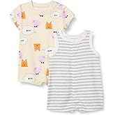 Amazon Essentials Unisex Babies' Sleeveless and Short-Sleeve Romper Set, Pack of 2