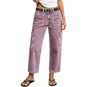 Flamingals Mid Waist Straight Leg Crop Pants for Women | Solid Side Pocket Cargo Casual Trendy Pants Without Belt
