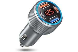 COSTYLE Car Charger USB C, 65W Multi Port Dual 12V Cigarette Lighter USB Car Charger Adapter with Voltage Display PD/QC 3.0 Super Fast Charge Car Phone Charger for iPhone 17 16 15 14 13 12 Pro Max Plus(Gray)
