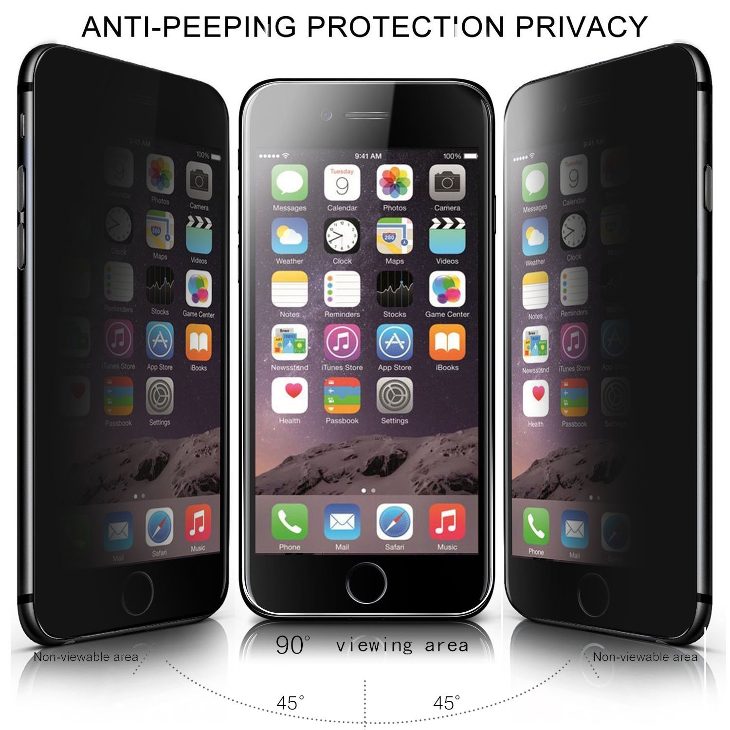 iPhone 8 Plus / 7 Plus Screen Protector Privacy Tempered Glass,[Case Friendly] Renrencoo [2 Pack] Privacy Screen Protector Anti-Spy Screen Premium Anti-Scratch/Fingerprint, Easy Install