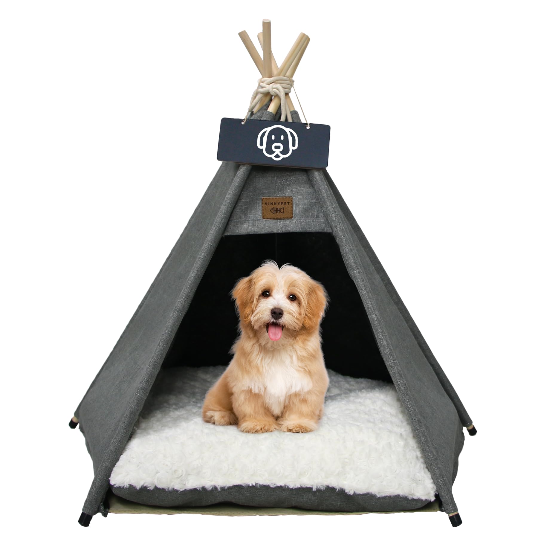 Vinnypet Pets Teepee Dog/Cat Bed Tents Luxery Kennels Play House With Plush Cushion Dogs Tent Teepee Removable and Washable 60x60x70cm