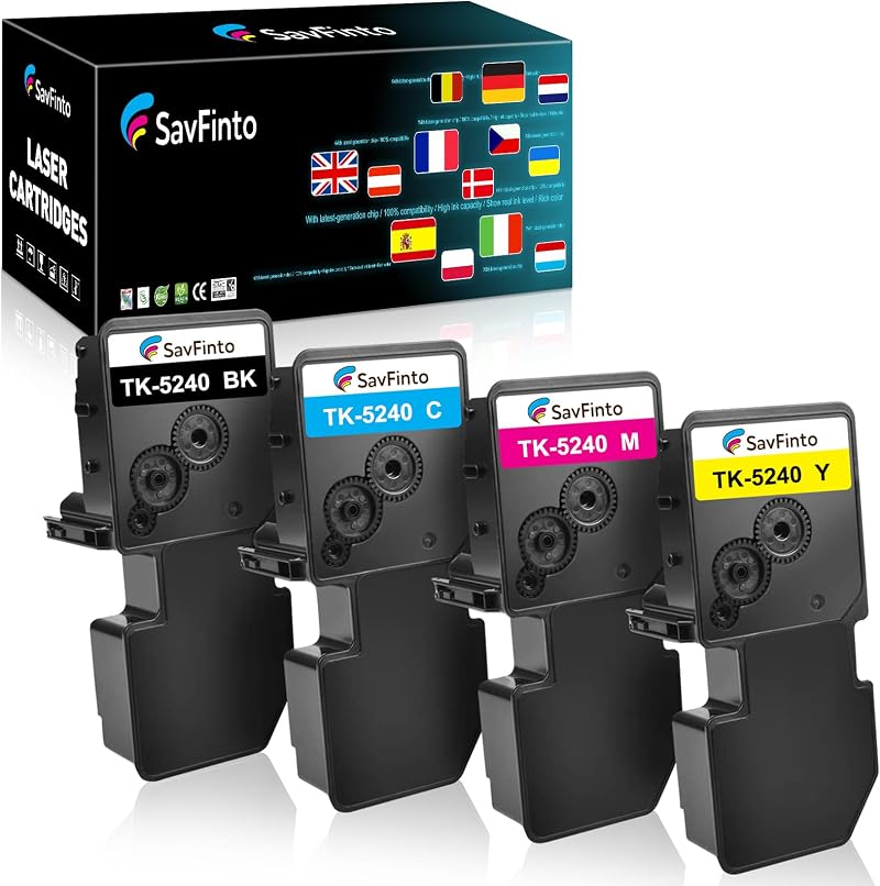 SavFinto 4PK TK-5240 Toner Black Cyan Magenta Yellow for Kyocera ECOSYS M5526cdw