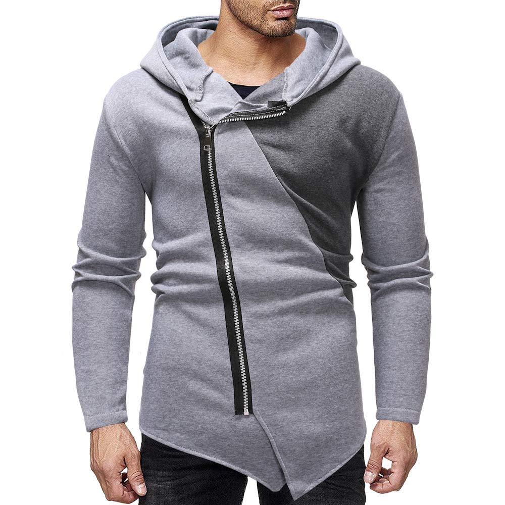 oblique color block zippers fleece hoodie
