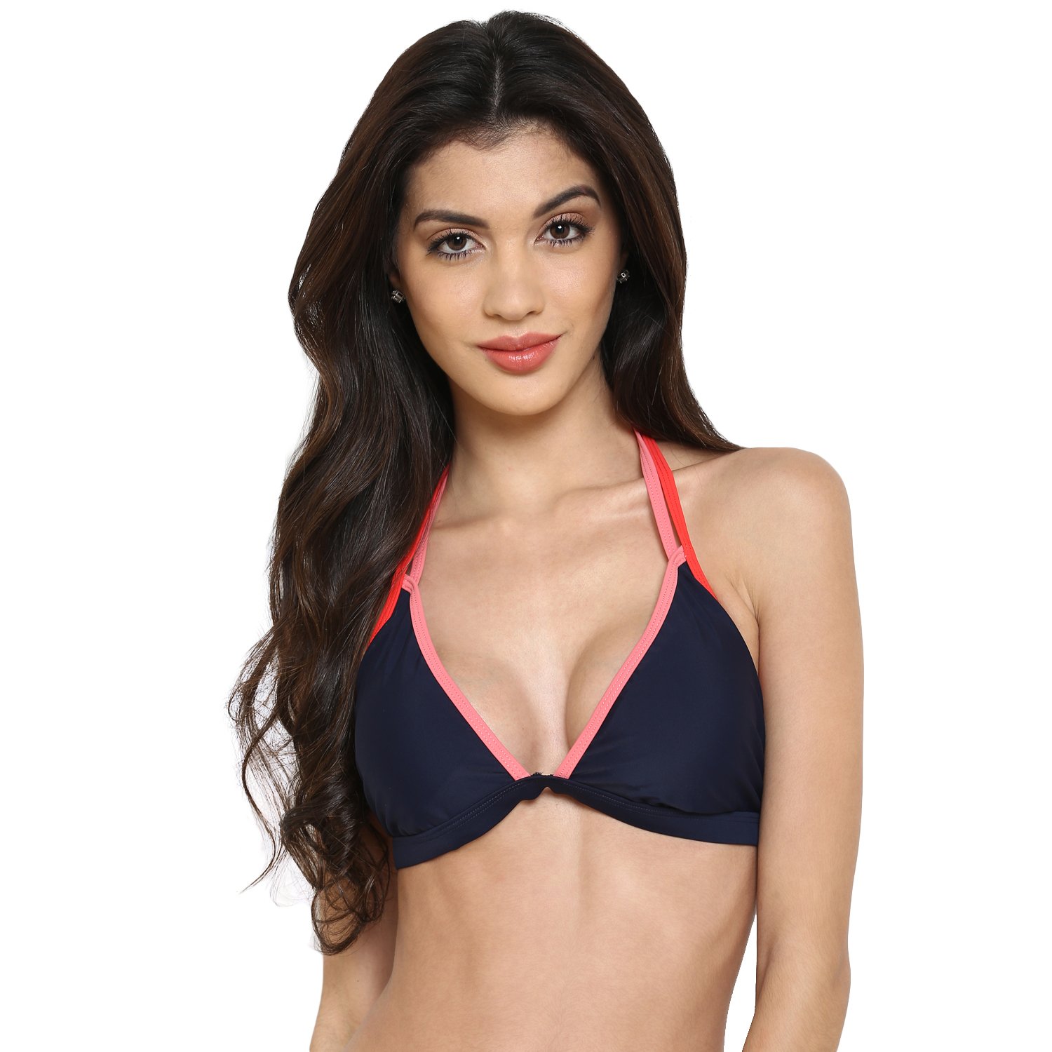 kvl womens solid halter triangle bikini swimsuit top - navy