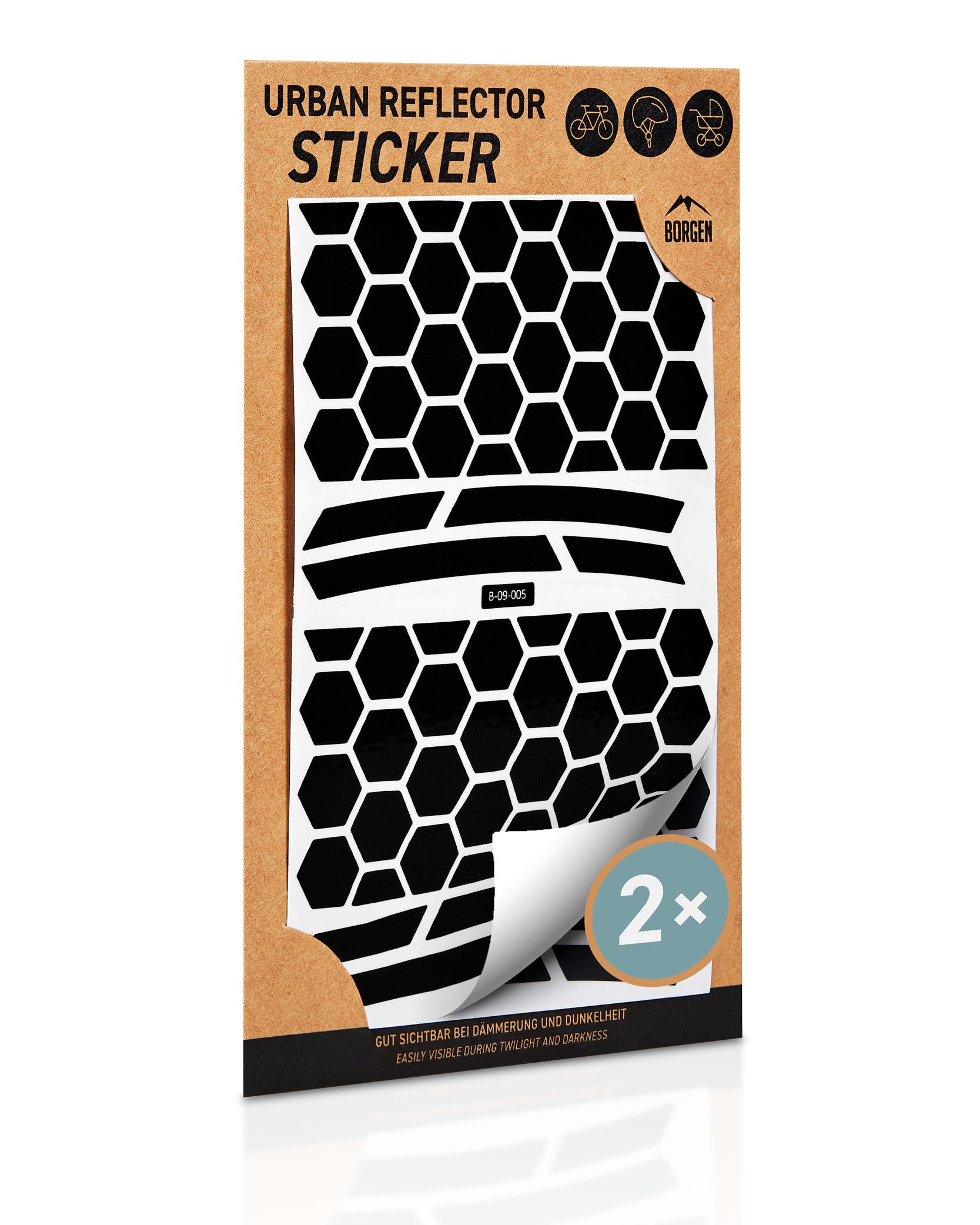 Borgen Reflector Sticker Sticker Set of 2 - For bike, rims, helmet - Reflective Sticker Set for darkness, school - Reflectors Bike Stickers