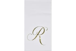 GIFT BOUTIQUE 100 Gold Monogram Guest Napkins Letter R Disposable Paper Pack Elegant Metallic Golden Foil Dinner Hand Napkin for Bathroom Powder Room Wedding Holiday Birthday Party Baby Shower Decorative Towels
