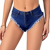 Oflive Women's Sexy High Waisted Stretch Mini Denim Shorts Hot Pants Clubwear, Dark Blue, Medium