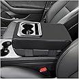 povtii Car Center Console Armrest Pillow, 14"×8.3" Leather Auto Arm Rest Cover Protector with Cup Holder and Phone Holder, Memory Foam Armrest Cushion for Most Vehicles, Car Accessories (Glossy)