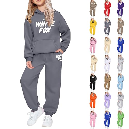 Kids Tracksuit Full Set 2 Piece Boys Girls Oversized Outfit Long Sleeve Hoodie Sweatshirts Sweatpants Jogging Pants Back to School Activewear Girls Clothes School Jumper Suit(#A Dark Gray,6-7 Years)