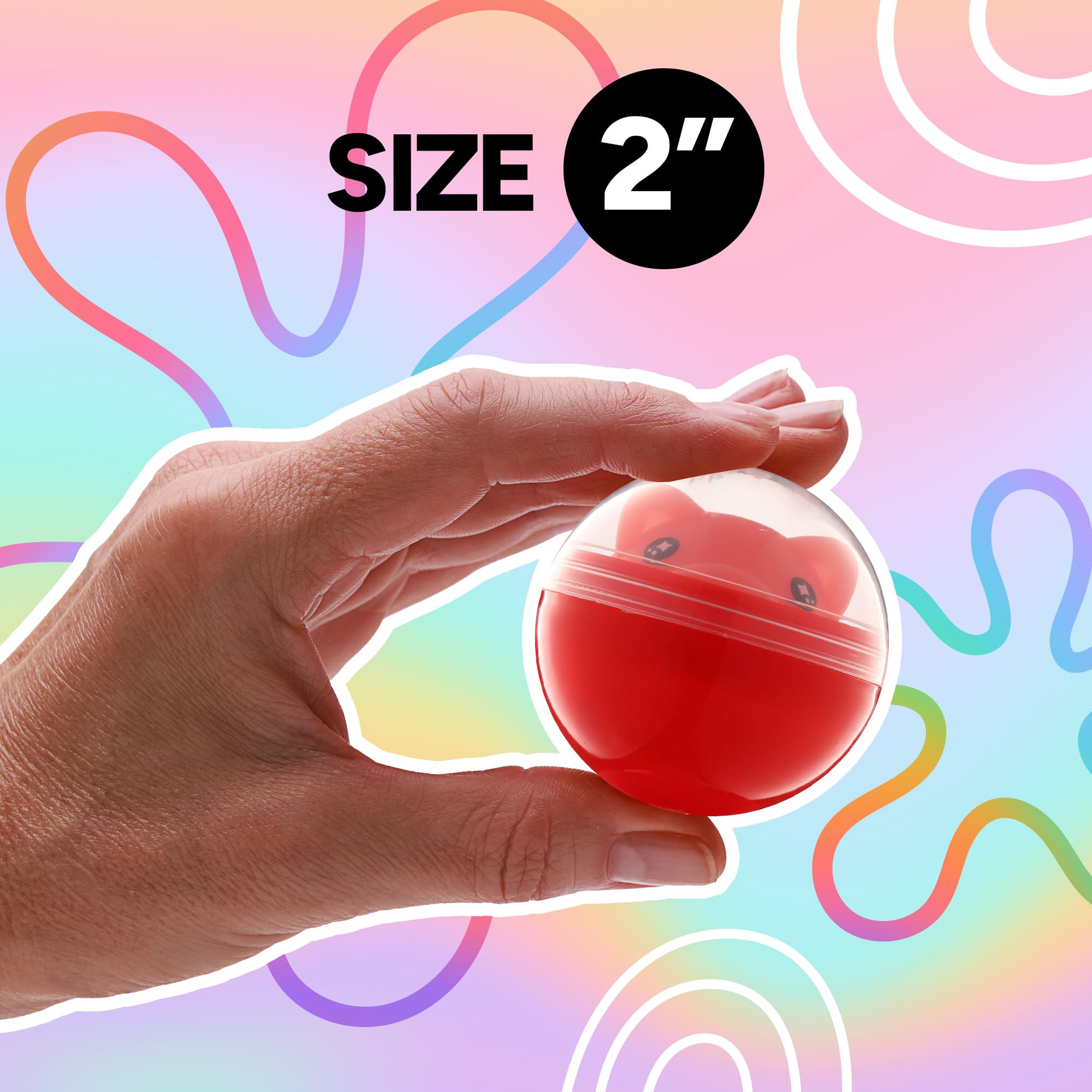 Entervending Empty Clear-Colored Round Capsules 2 inch 50 pcs Bulk 7 Colors Capsule for Toy Gumball Machines Plastic Containers Surprise for Kids Party Favor Prize