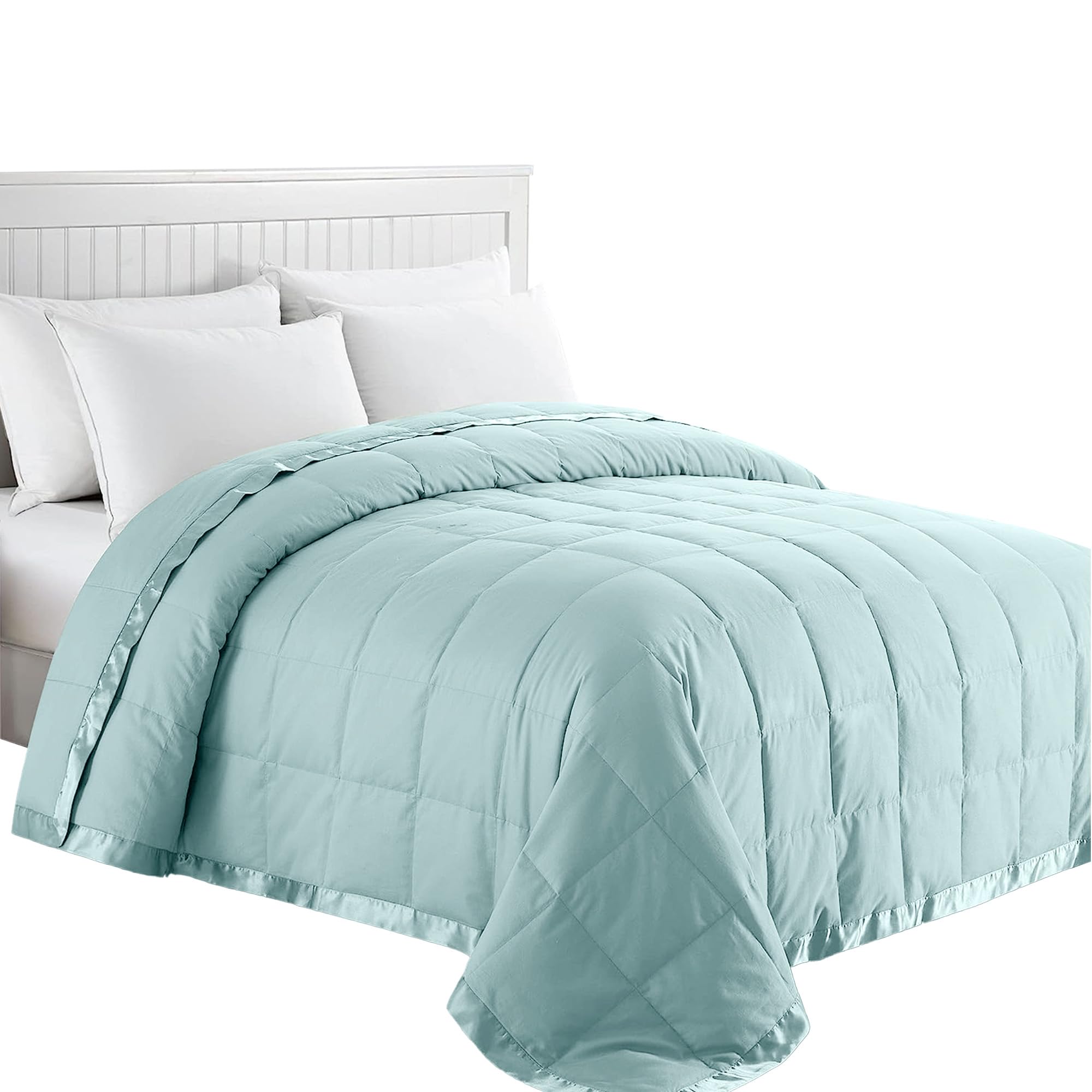 puredown® California King Blanket - Soft Lightweight Down Blanket for All Seasons, Cozy Warm Luxury Bed Blanket with Satin Trim, Blue (110"X98")