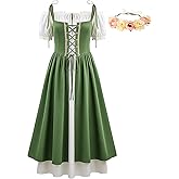ZhouBoat Women Renaissance Dress Medieval Costume Corset Puff Sleeve Fairy Dress with Flower Crown