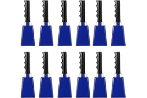 PATIKIL 9inch Cow Bells for Football Games, 12pcs Cowbells for Sporting Events Bulk Loud Noise Makers Metal Cow Bell with Handle for Cheering Competition Marathon Wedding DIY Paint, Blue