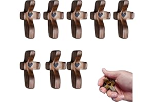Atlodas Cross My Heart, Encouragement Gift, Relieve Anxiety Comfort Cross for Clutching, Clinging and Praying, Pocket Olive Wood Cross Religious Gift for Children and Adults (8 Pcs)