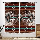 Western Curtain,Southwestern Farmhouse Cow Print Curtains for Bedroom Living Room Kitchen,Aztec Retro Geometric Stripes Drapes Treatments 2 Panels,42X63 Inch