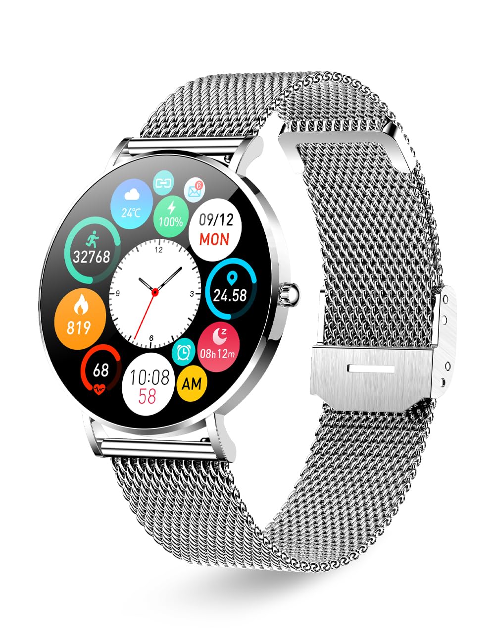 Photo 1 of OHUGNA Smart Watch for Men and Women, 1.3 Inch Amoled HD Round Full Touch Screen Watch, Full Metal 6.8MM Ultra-Thin Case, Multiple Sports Modes, Compatible with Androidand iOS (Steel Silver)