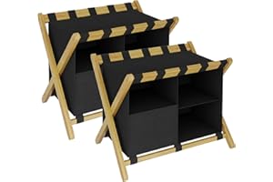 Heybly Luggage Rack with Laundry Bag, Bamboo Pack of 2, Suitcase Stand with Storage,Heavy-Duty Luggage Holder for Guest Room Bedroom Hotel, Holds up to 141 lb,26.4×18.5×20 Inches, Natural, HLR011N2