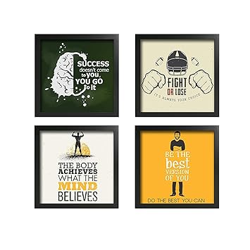 Printelligent Set Of 4 Piece Framed Wall Hanging Motivational Office Decor Art Prints 8.7 Inch X 8.7 Inch