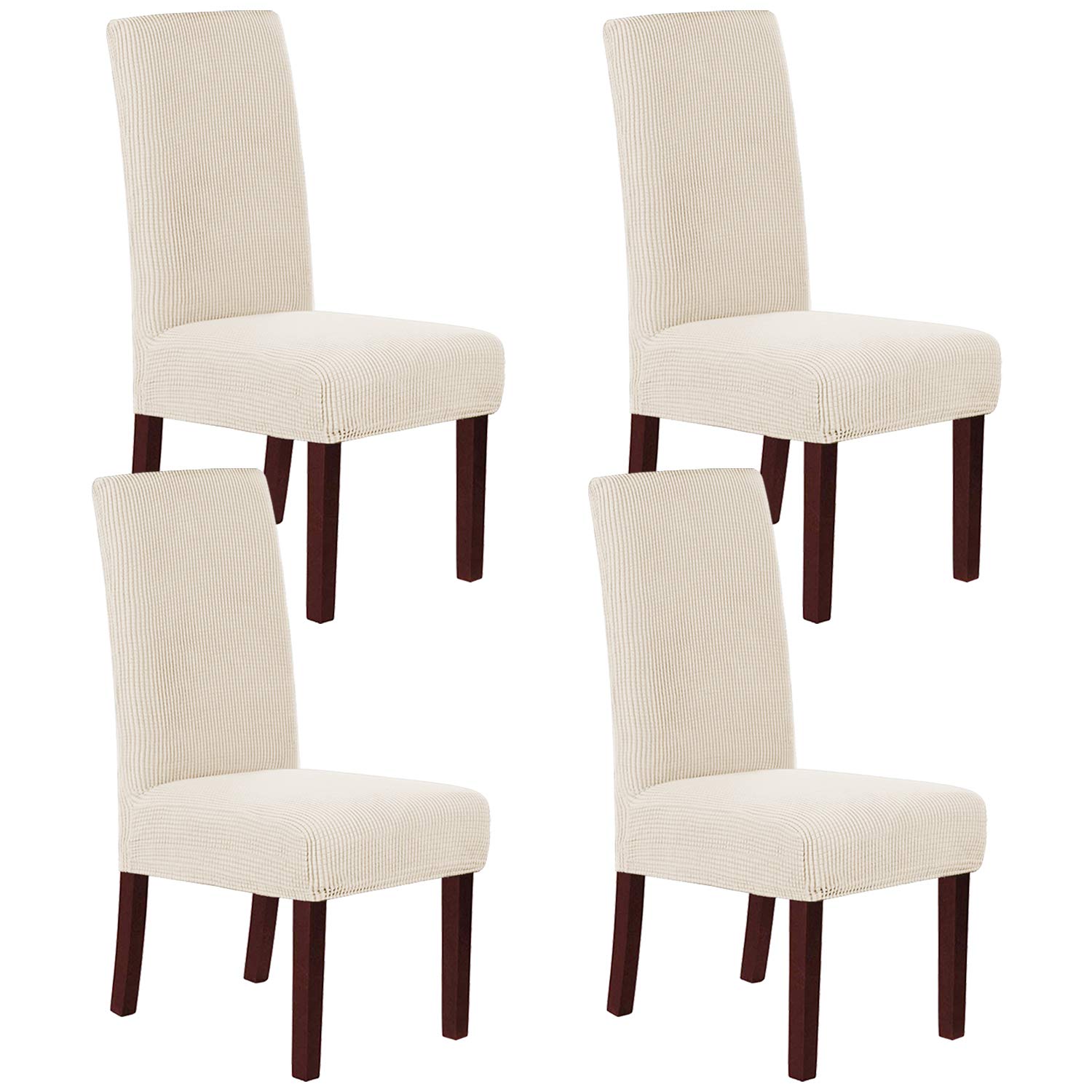 Photo 1 of H.VERSAILTEX Stretch Dining Chair Covers Set of 4 Chair Covers for Dining Room Parsons Chair Slipcover Chair Protectors Covers Dining, Feature Textured Checked Jacquard Fabric, Natural