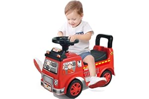 HAHONIA 2025 Upgrade Toddler Ride On Toys with Under Seat Storage, Ride On Fire Truck with Music & Steering Wheel, Ride On Push Car for Toddlers 1-3 Years, Red