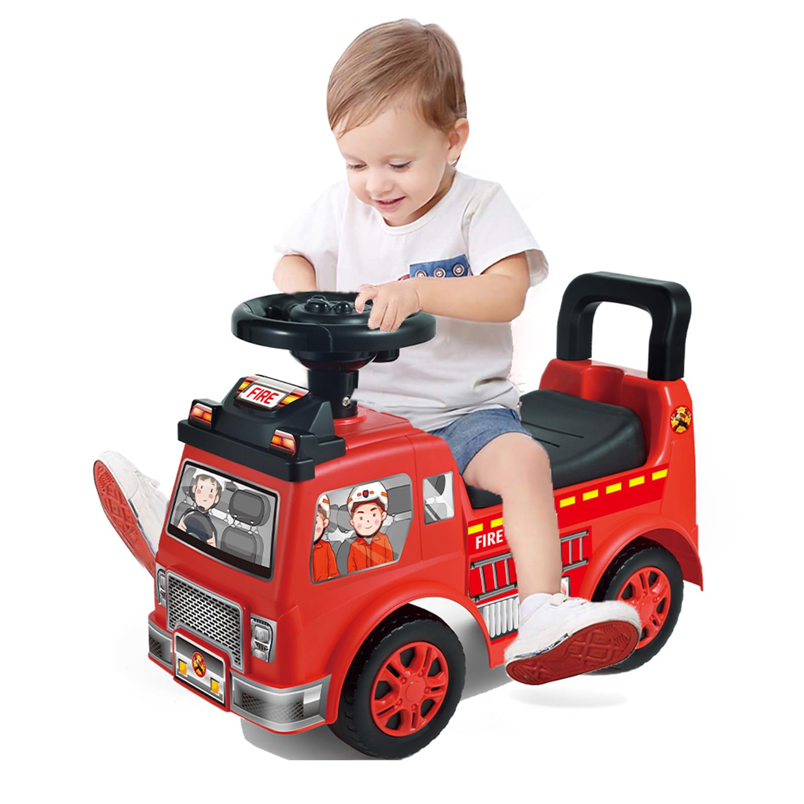 Photo 1 of 2025 Upgrade Toddler Ride On Toys with Under Seat Storage, Ride On Fire Truck with Music & Steering Wheel, Ride On Push Car for Toddlers 1-3 Years, Red