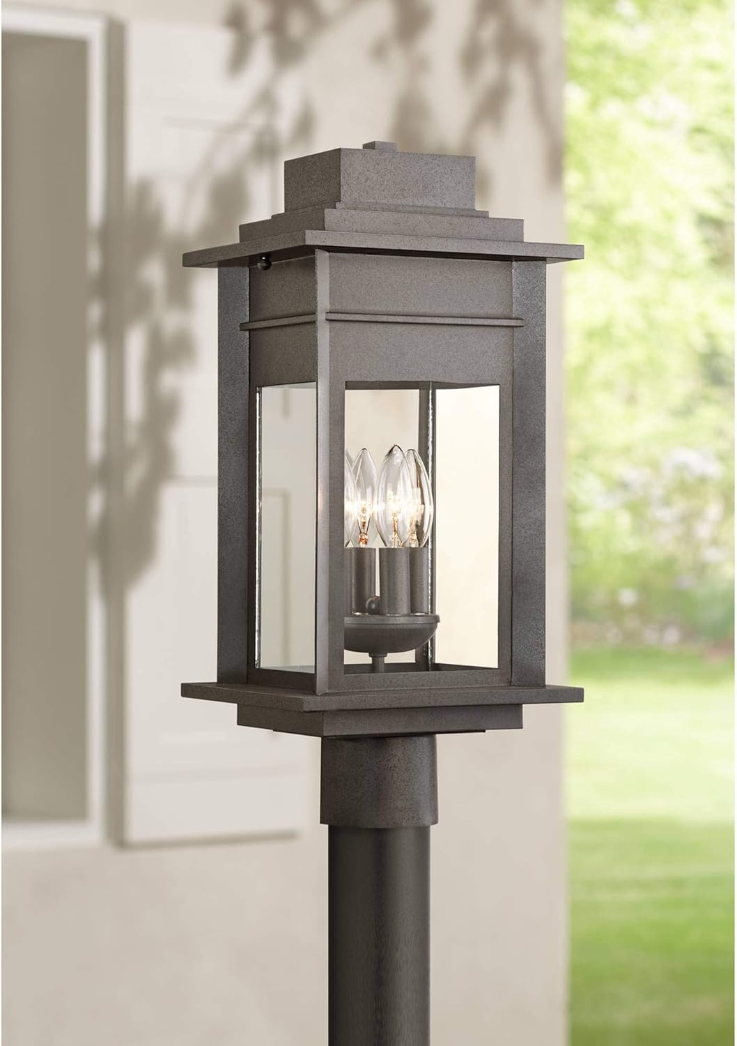 outside light not working on Bransford Rustic Outdoor Post Light Fixture Black Specked Gray 19 1 2 Clear Glass Decor Exterior House Porch Patio Outside Deck Garage Yard Garden Driveway Home Lawn Walkway Franklin Iron Works Amazon Com