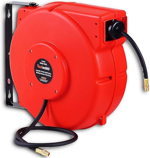 REELWORKS AirHoseReel Retractable 1/4" Inch x 65’ Feet Hybrid Polymer