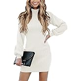ANRABESS Women Long Sleeve Turtle Mock Neck Rib Knit Stretch Slim Fitted Bodycon Sweater Mini Short Dress 2025 Fall Outfits