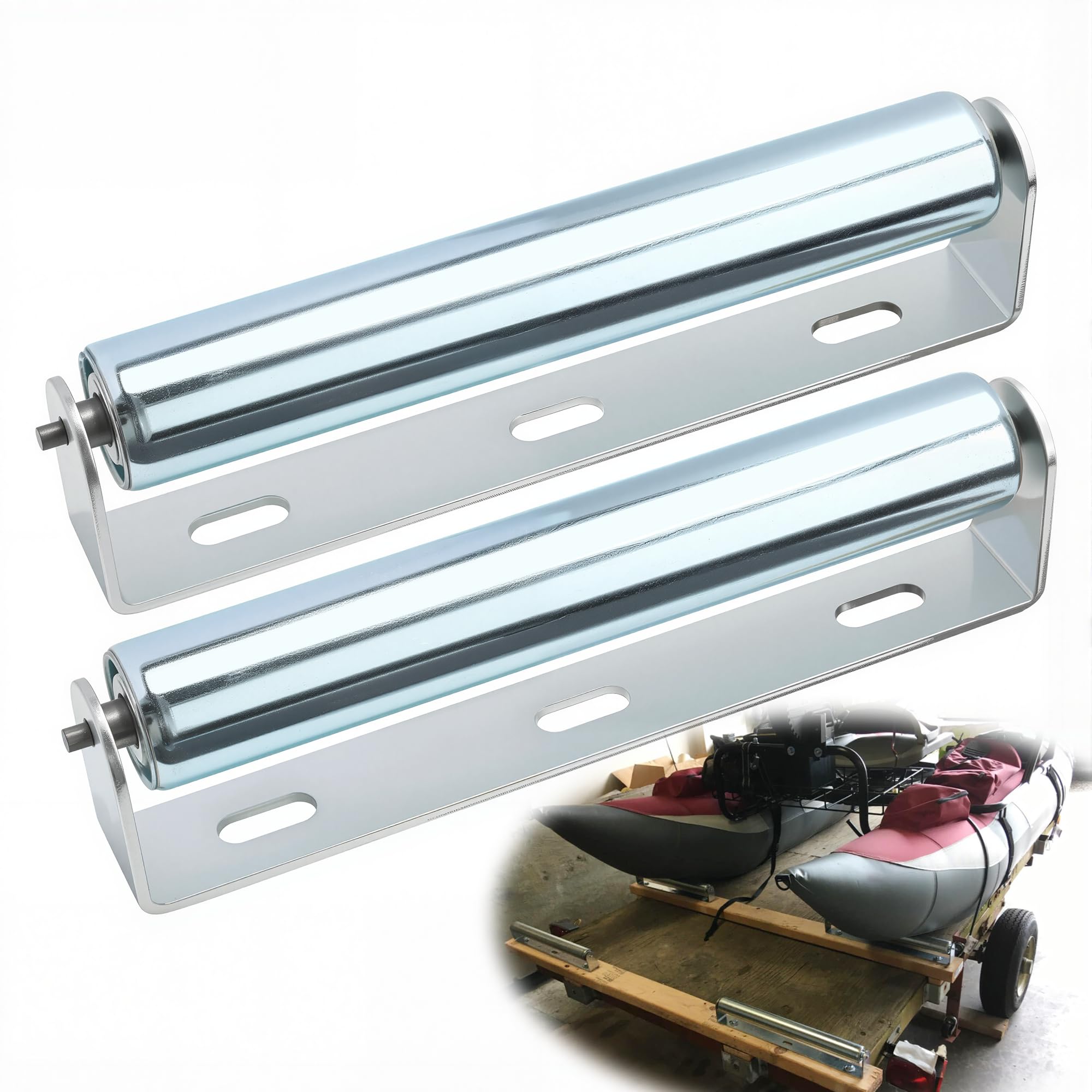 Photo 1 of 1.5'' Diameter Conveyor Rollers with Stands, 10'' Galvanized Steel Long Roller for Kayak Trailer, Conveyor Rollers Heavy Duty and Woodworking Goods Supportheavy Steel Roller and Bracket Set