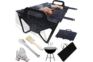 CETZORK Slot Grill Collapsible, Slot Grill - Collapsible BBQ Grills for Easy Storage Steel, Charcoal Grills Quality Portable Detachable Folding, Camping Campfire Grills, For Patio (Black, 16 * 9 * 9.8in)