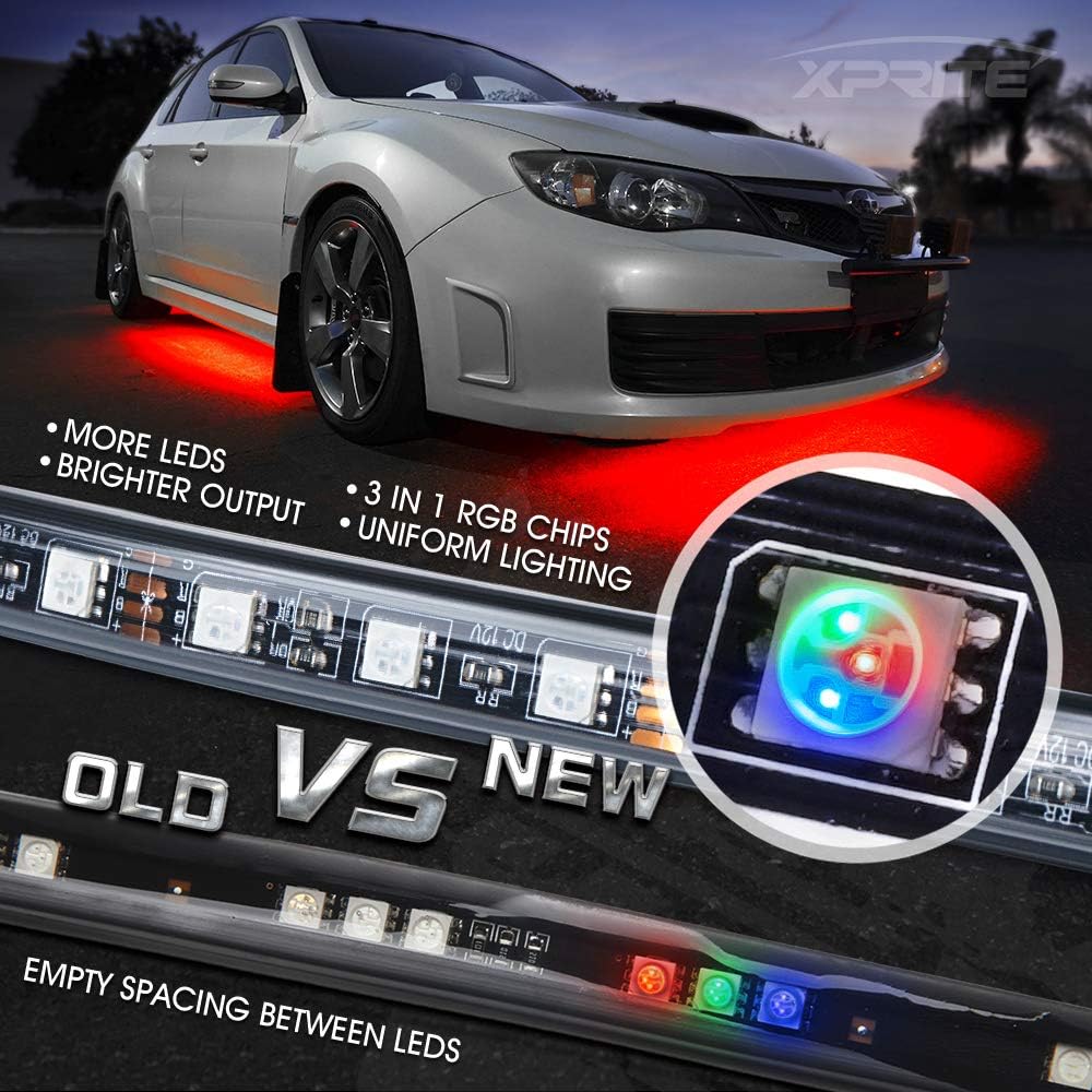 Xprite Car Underglow Neon Accent Strip Lights Kit 8 Color Sound Active Function and Wireless Remote Control 4 PCs LED Underbody System Light Strips w/ 6FT Extension Wire & Cable Tie: Automotive