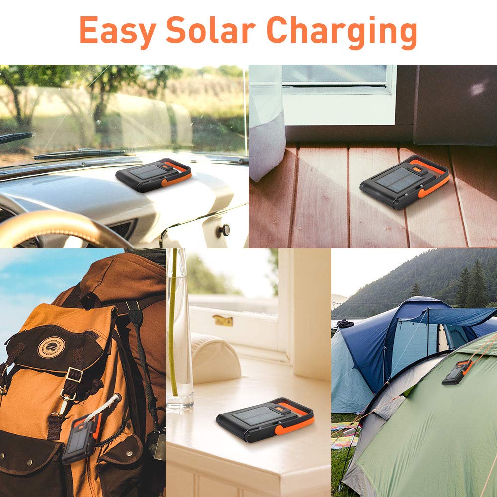 2 Pack Neporal Portable LED Work Light Solar and USB Rechargeable with 2 Brightness Modes 360°Adjustable Solar-Flashlight-Camping-Lights-550mAh 50lm Rechargeable Emergency Light