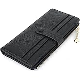 XSDTYYLQ Thin Wallet for Women,PU Leather Bifold Credit Card Wallet,Compact Wallet with Large Clutch with Coin Purse,Smooth Zipper(Black, Long)