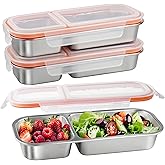 Greentainer 3 Pack Stainless Steel Snack Containers with Lids, Leakproof Lunch Box Containers, Reusable 2 Compartment Snackle Box, Grab and Go lunchable container for Travel