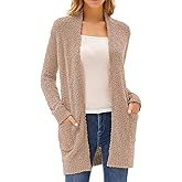 GRACE KARIN Long Cardigan Sweaters for Women, Open Front Fuzzy Winter Coat, Chunky Knit Winter Clothing with Pockets