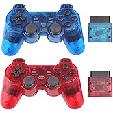 Burcica Wireless Controller for PS-2 Play 2 Double Vibration 2 -ClearBlue and ClearRed