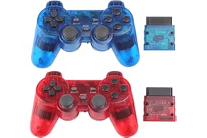 Burcica Wireless Controller for PS-2 Play 2 Double Vibration 2 -ClearBlue and ClearRed