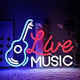Virlusy Live Music Neon Sign for Wall Decor - Dimmable LED Light for Studio, Guitar, Bar, Concert, Party, Man Cave - Room Decoration Gift